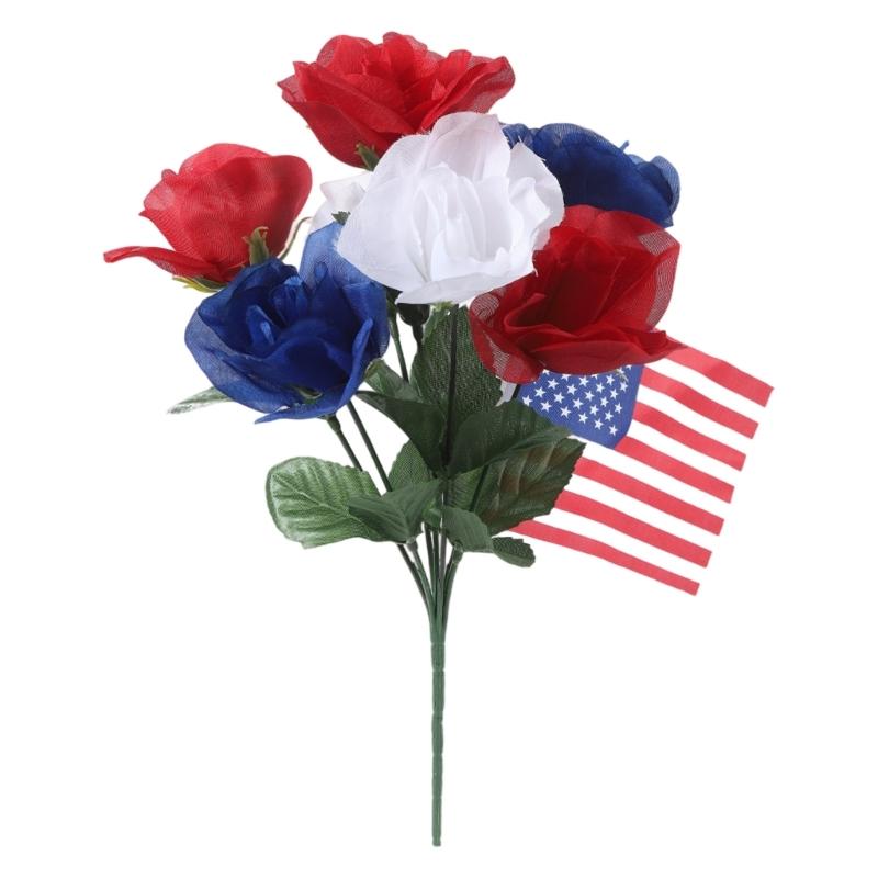 Red White Blue Plastic Artificial Chrysanthemum Flower For Independence Day Holiday Decoration Vase Flower Arrangement