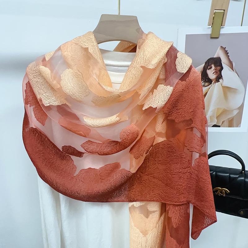 Shawl Scarf Advanced New Gradual Change Flower Long Silk Scarf Yarn Versatile Sunscreen Shawl