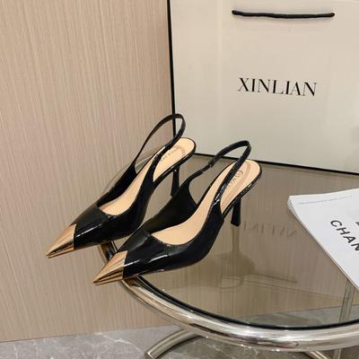 Zomer nieuwe Park Caiying ijzerkop metalen sandalen puntige achterkant leeg woord met stiletto hoge hakken