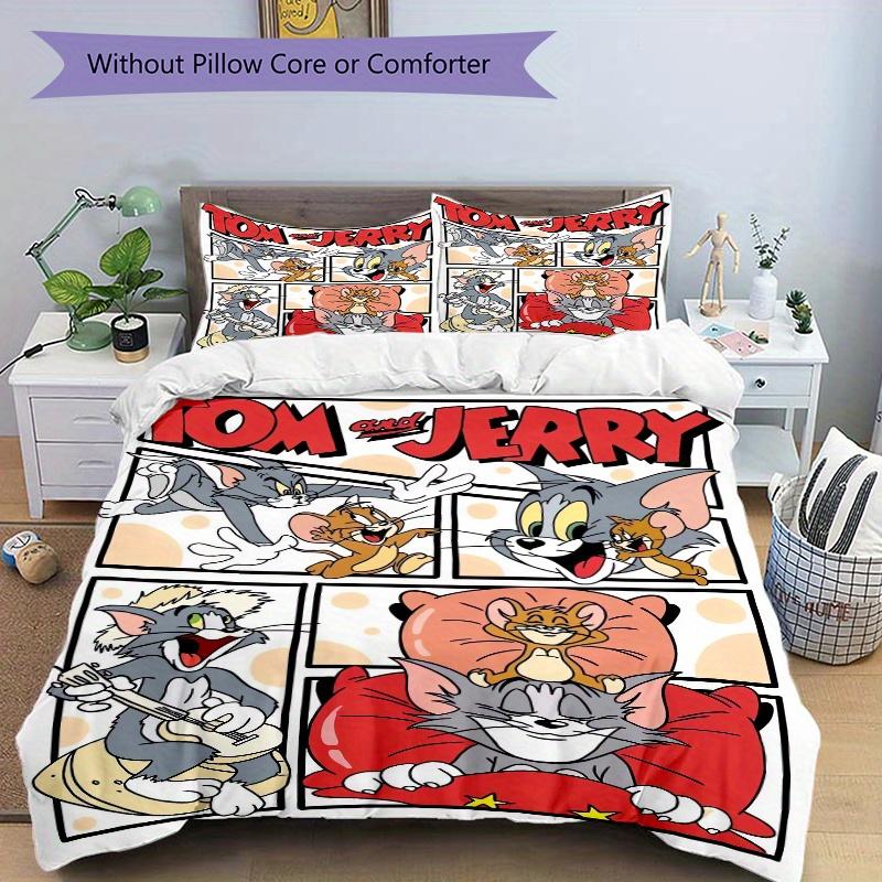 3pcs Tom & Jerry Bedding Set - Includes 1 Quilt Cover and 2 Pillowcases, Comfortable Bedding with Stylish Design for Bedroom, Machine Washab
