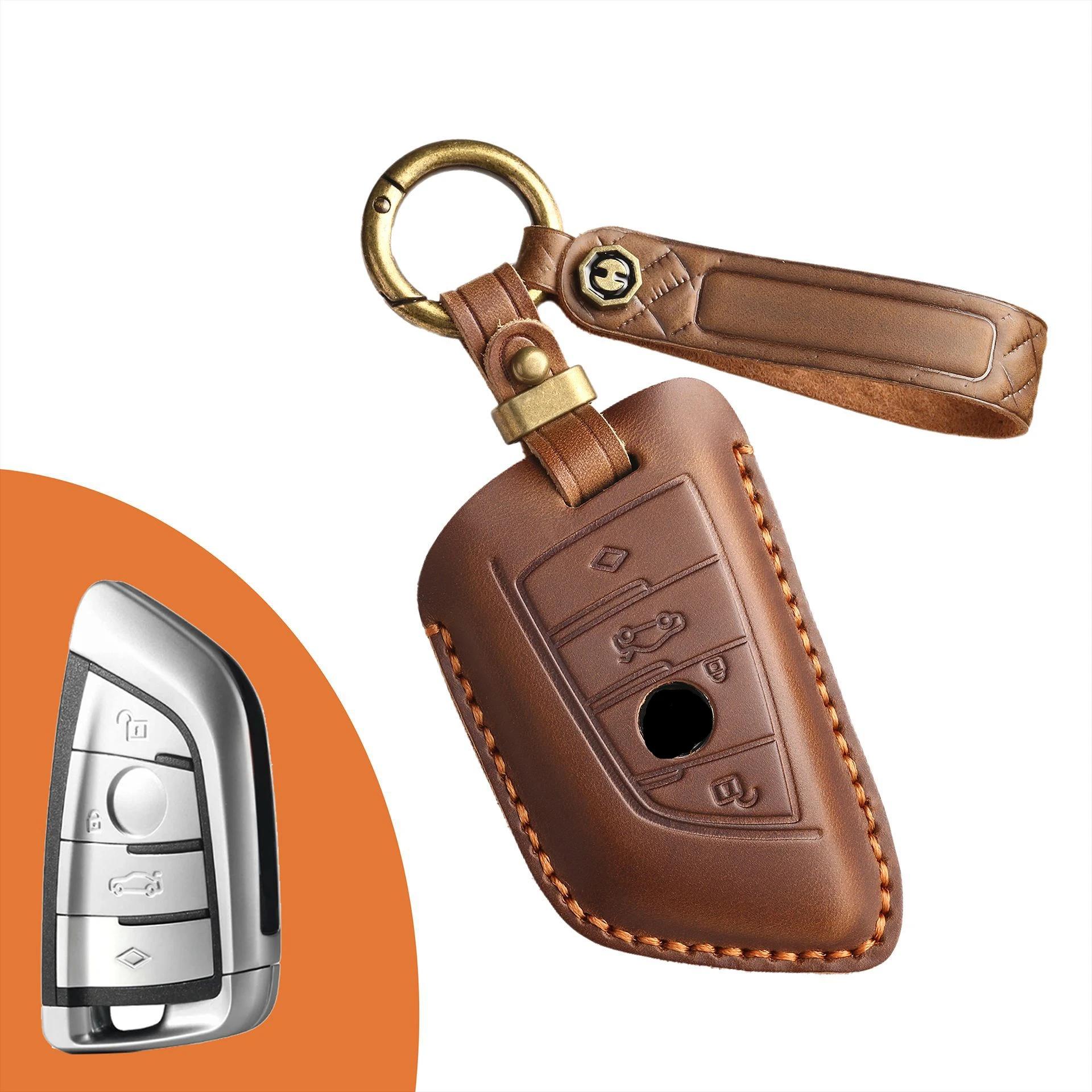 

Interior Mouldings FOR BMW 5 Series Key Case Cover Top Grain Leather Full Protection Leather Strap Compatible with CAS4 Diamond коричневий