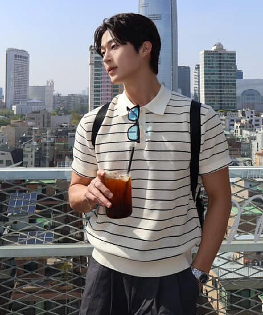 MINDBRIDGE [On][Select Stripe Or Basic] Linen-Like Collared Short Sleeve Knit - 8 Colors