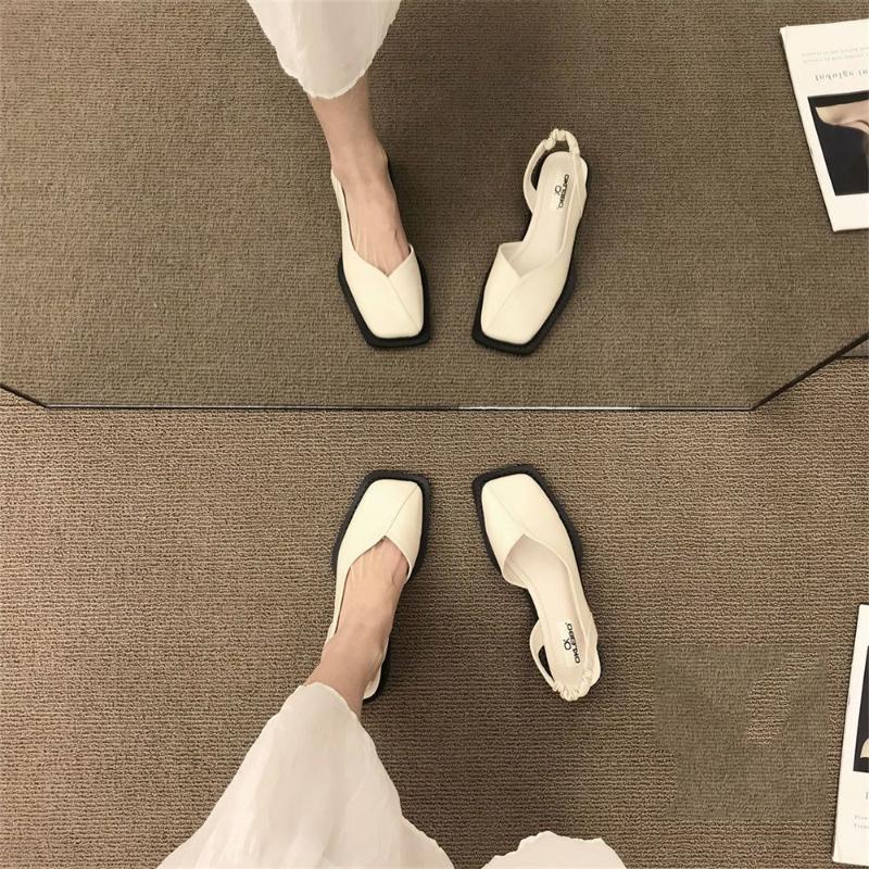 Square Toe Womens Flats Shallow Mouth Elegant Womens Sandals Fashion Vintage Party Shoes Elastic Band Women Shoes Luxury Zapatos