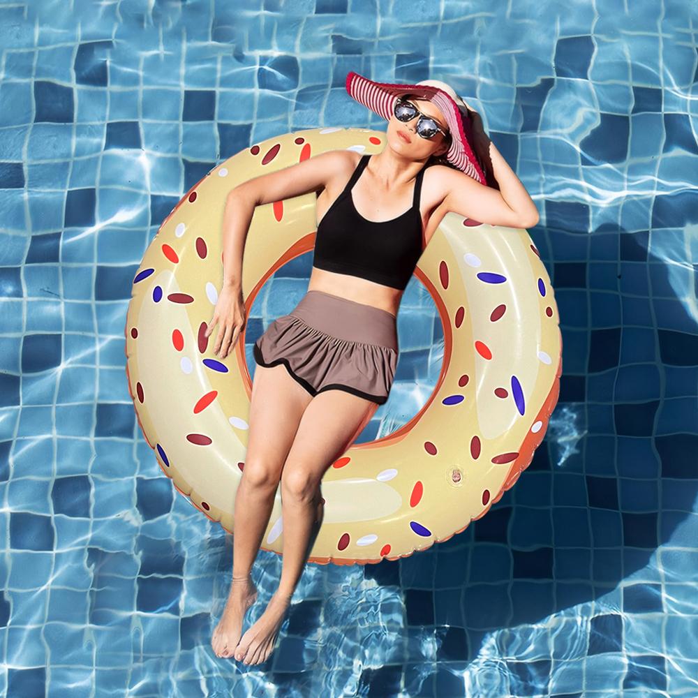 1 Pc Sweet Donut Pink Swimming Hoop Underarm Hoop Inflatable Floating Hoop Pvc Thickened Swimming Hoop, Suitable For Pool Beach