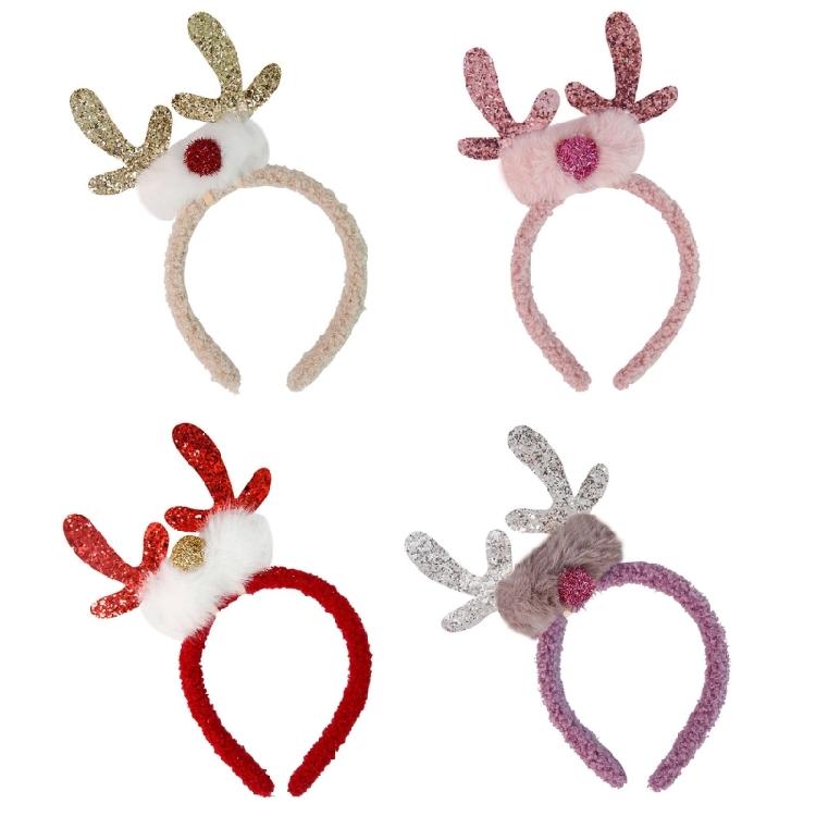 Cartoon Reindeer Headbands with Antlers and Ears Child's Christmas Hair Accessory Festive Hair Accessory for Kids