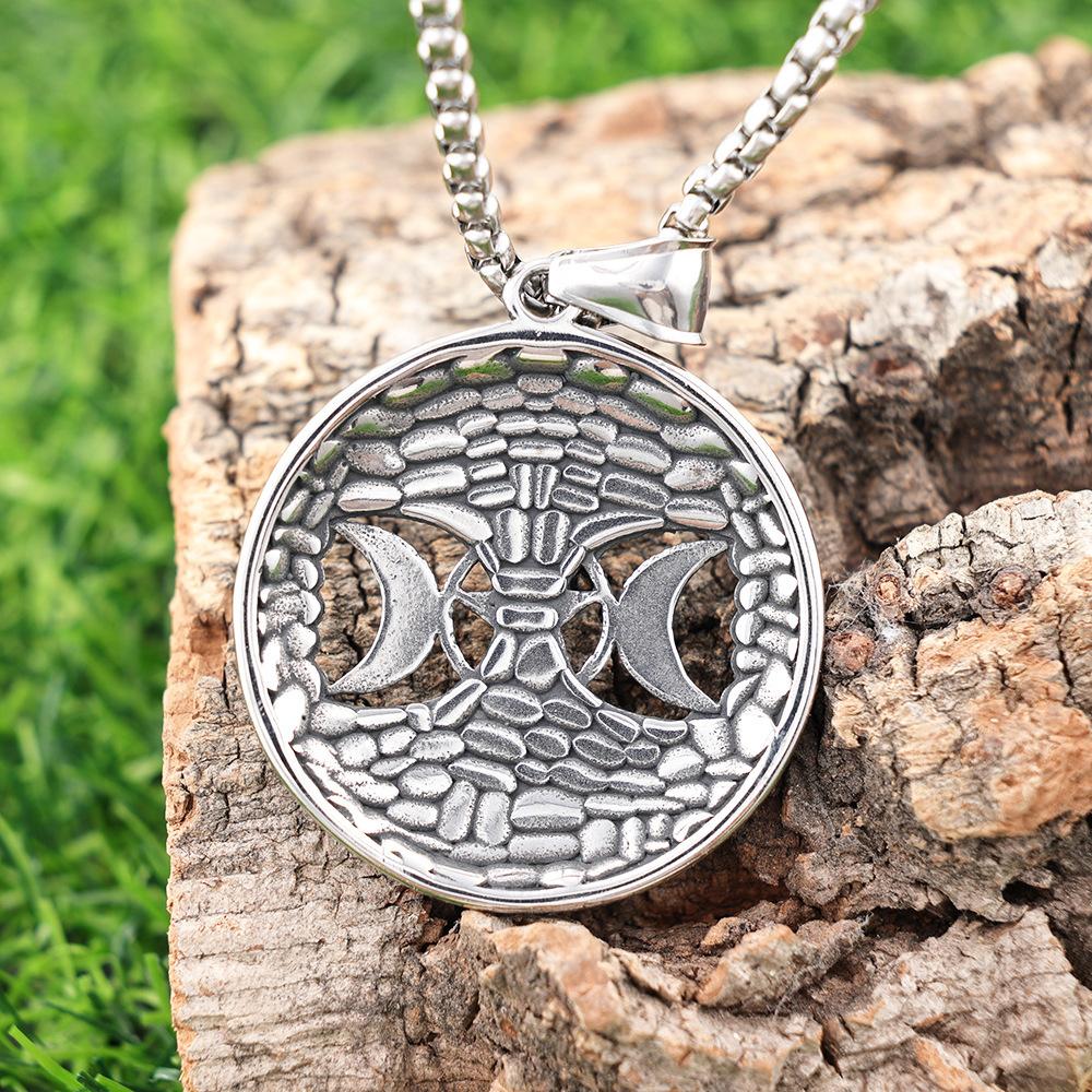 Severský Strom Života Hvězda Měsíc Vzor Titanová Ocel Přívěsek Pentagram Retro Náhrdelník Osobnost Trend Přívěsek