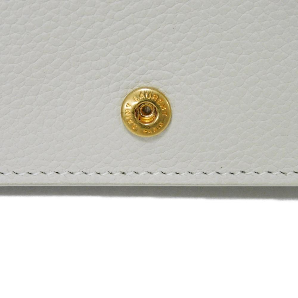 Used 9921 Business Card Holder 468994 7946 Grain Powder Textured Leather Bifold Logo Ivory Unisex from Japan AUTHENTIC