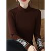 Women S Half High Collar Long Sleeve Chinese Style Embroidered Thermal T Shirt