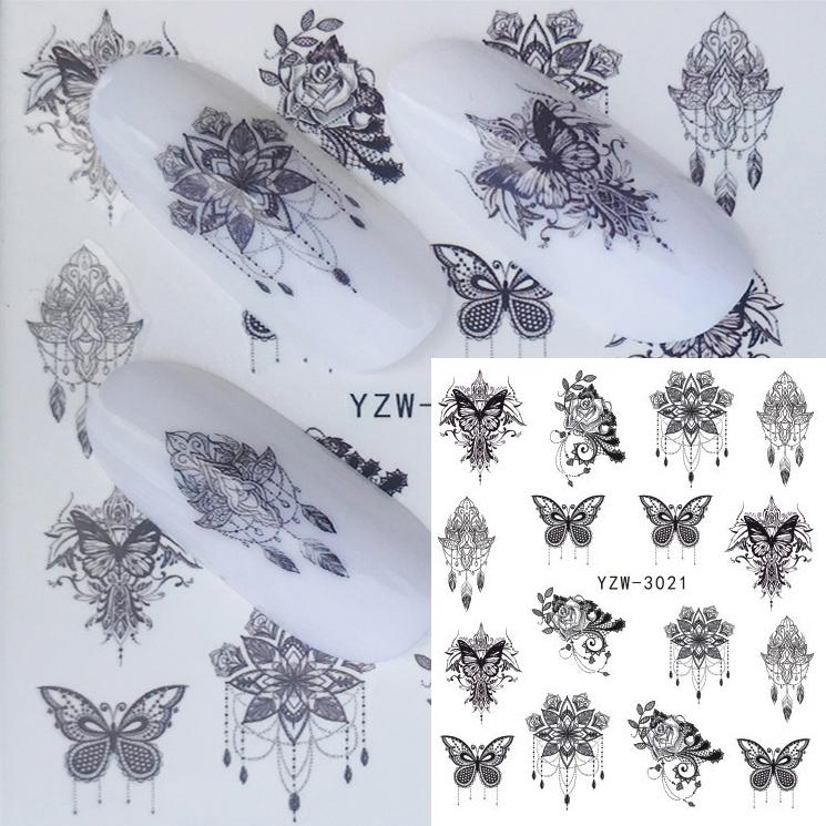 1 Sheet Flower Series Nail Art Water Transfer Sticker Full Wraps Deer Lavender Tattoo Flamingo Nail Tips DIY Decals Decoration