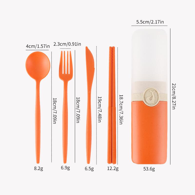 Wheat Straw Portable Cutlery Set with Storage Box Reusable Spoon Fork Chopsticks Travel Tableware Kit Utensils for Students