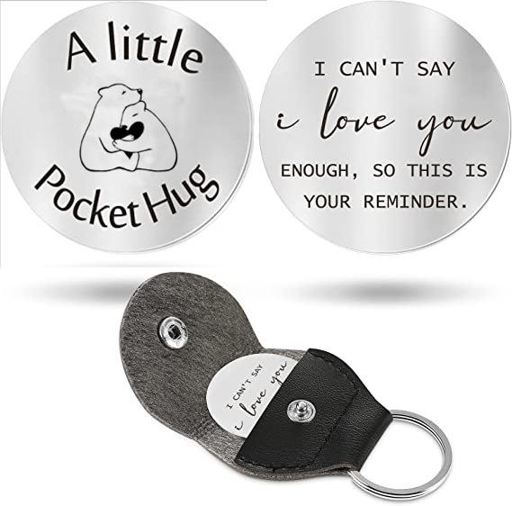 Cross Car Key Inspirational Decision Coin Leather Keychain with Stainless Steel Engraved Double-Sided Round Charm Gift