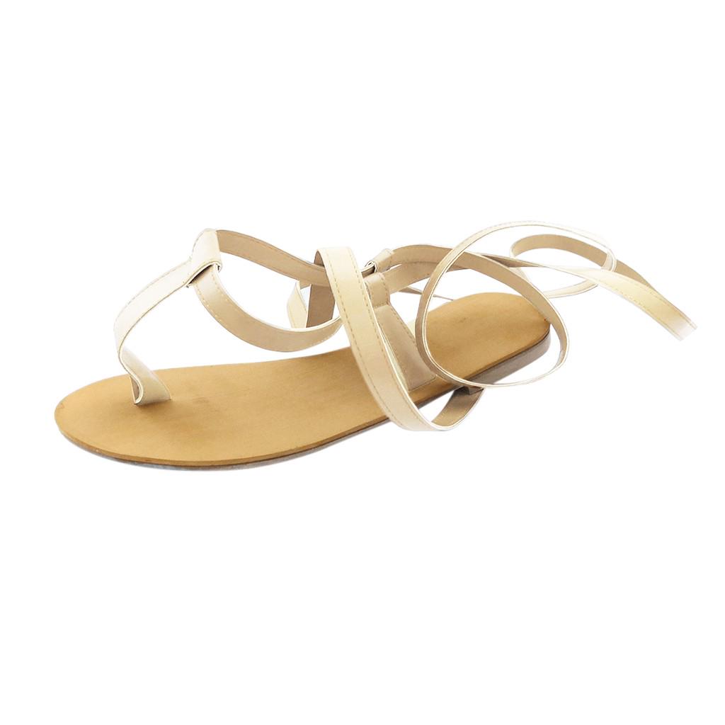 Women Summer Open-Toe Strap Roman Wind Straps Toe Flat Sandals Shoes Large Size