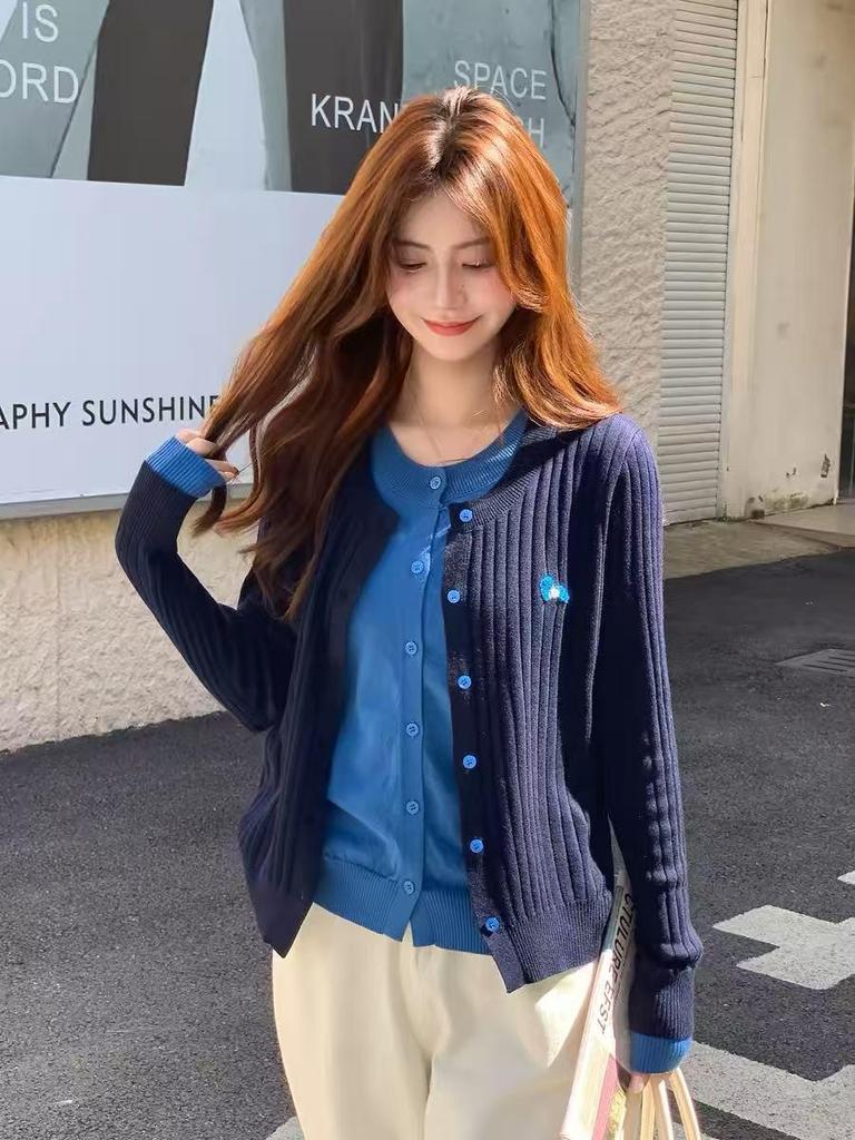 Women's Spring Korean Style Ribbed Knit Two-Piece Wool Cardigan and Inner Sweater - High-End Trendy Design