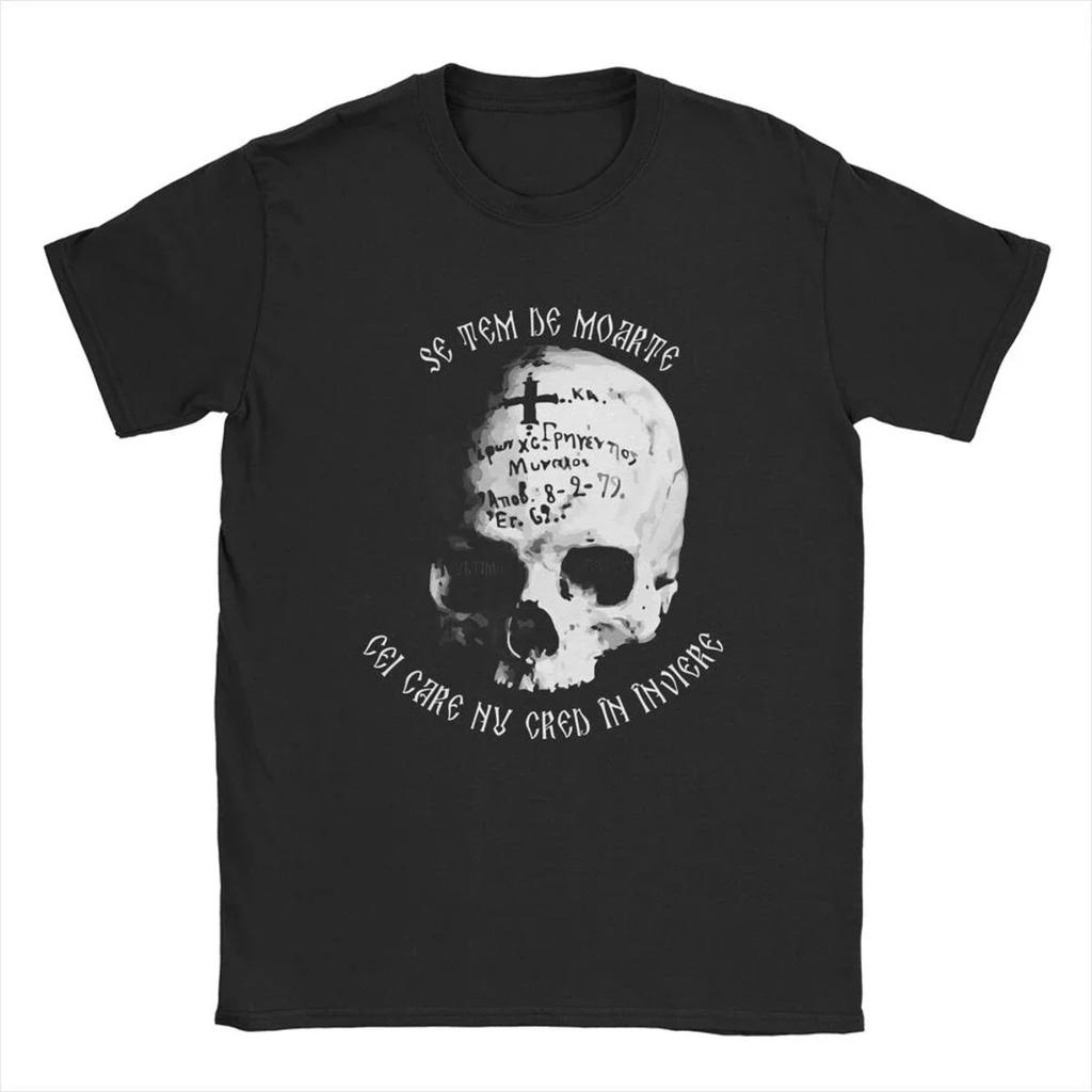 Vintage Russian Orthodox Saying Inscriptions Skull T-Shirts Men O Neck Cotton T Shirt Death To World Tee Plus Size Clothing