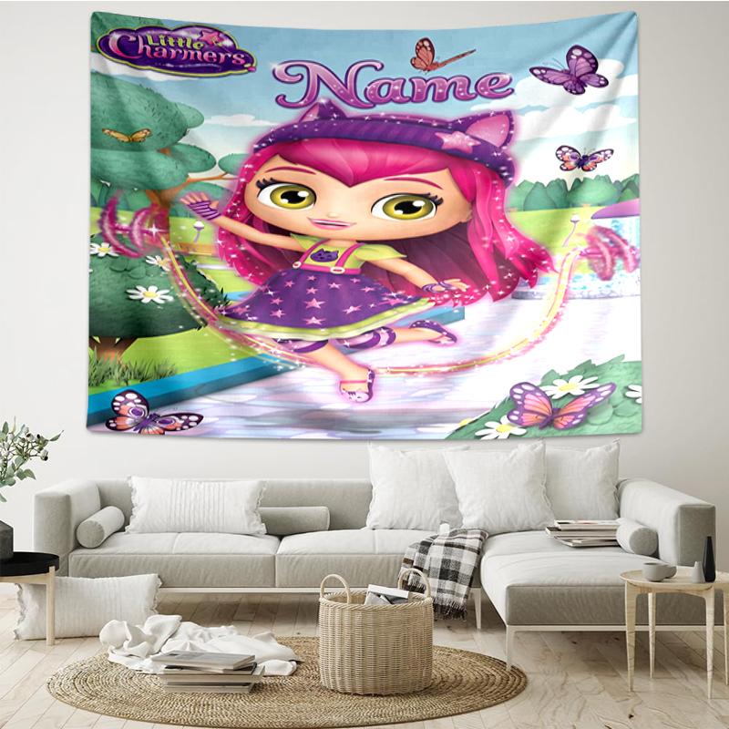 Custom Name Little Charmers Print Tapestry, Backdrop, Easy Setup, Ideal for Bedroom, Office & Living Room, with Aesthetic Wall Hanging Decor.