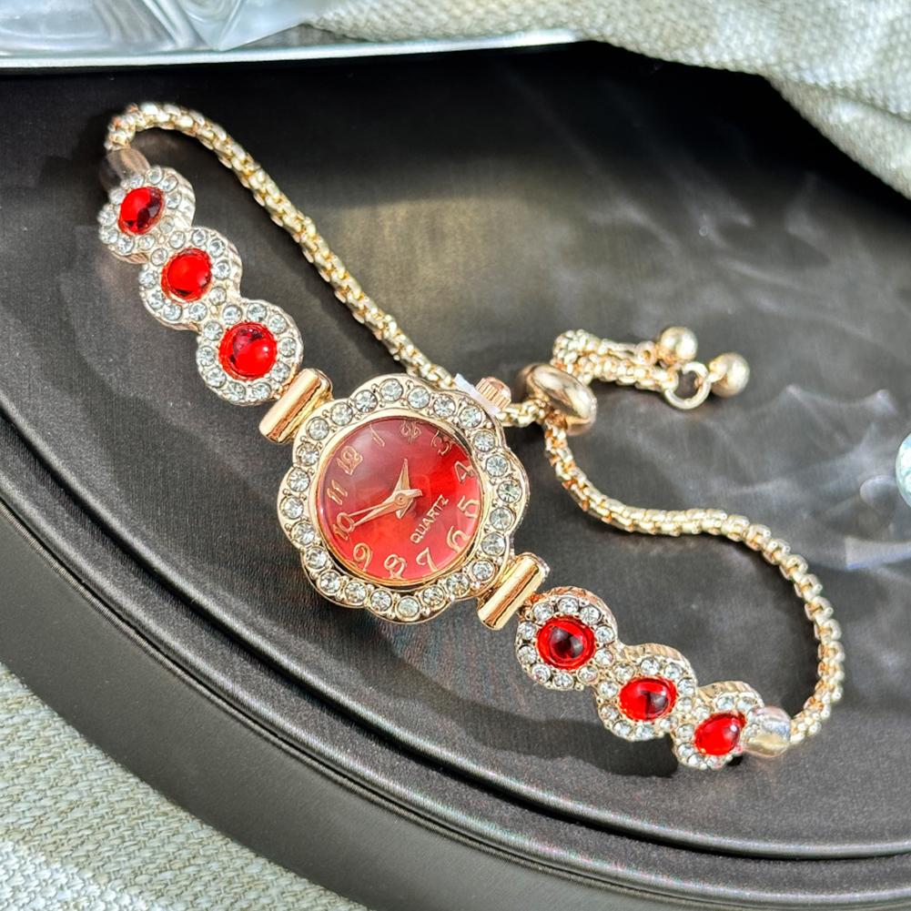 Flower Women Watch Fashion Rhinestone Flower Bracelet Ladies Quartz Wristwatch Student Pull-Out Bracelet Watch