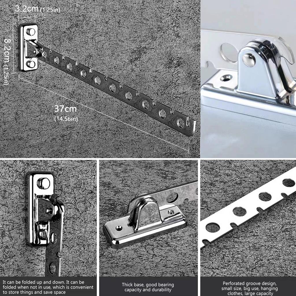 8/10 Holes Stainless Steel Clothes Rack Hook Foldable Clothes Hanging Rod Multi-Purpose Clothes Drying Rack for Closet Storage