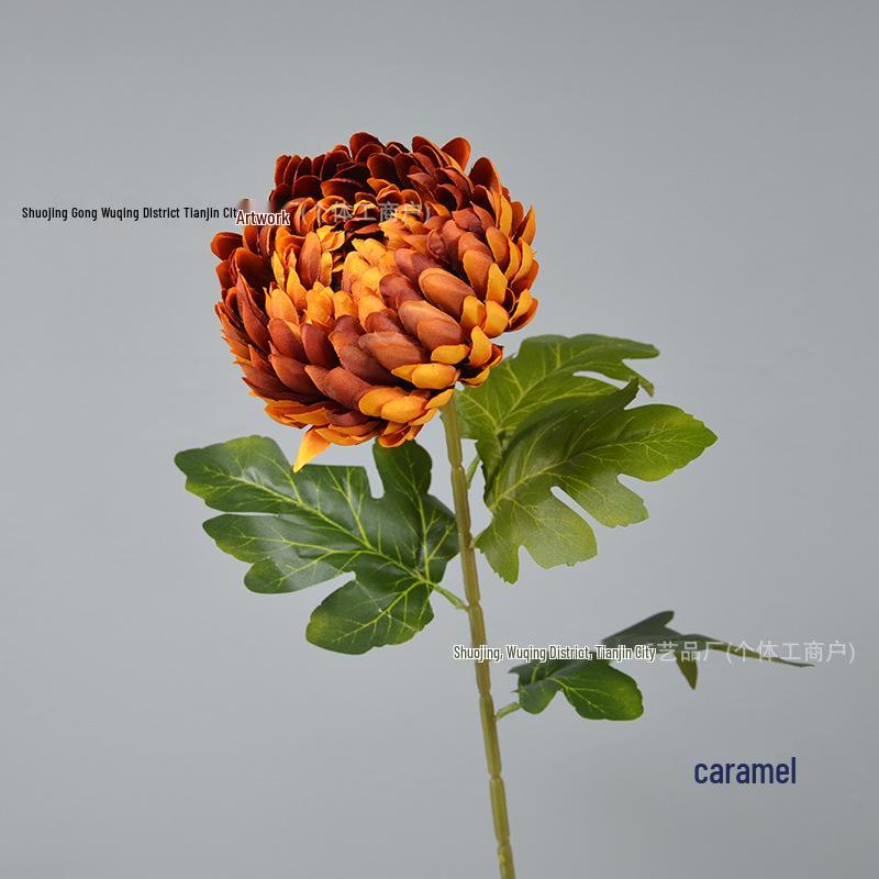 Elegant Chrysanthemum Single Stem: Multi-Layered Artificial Floral Art for Hotel Entrances & Photography Décor.