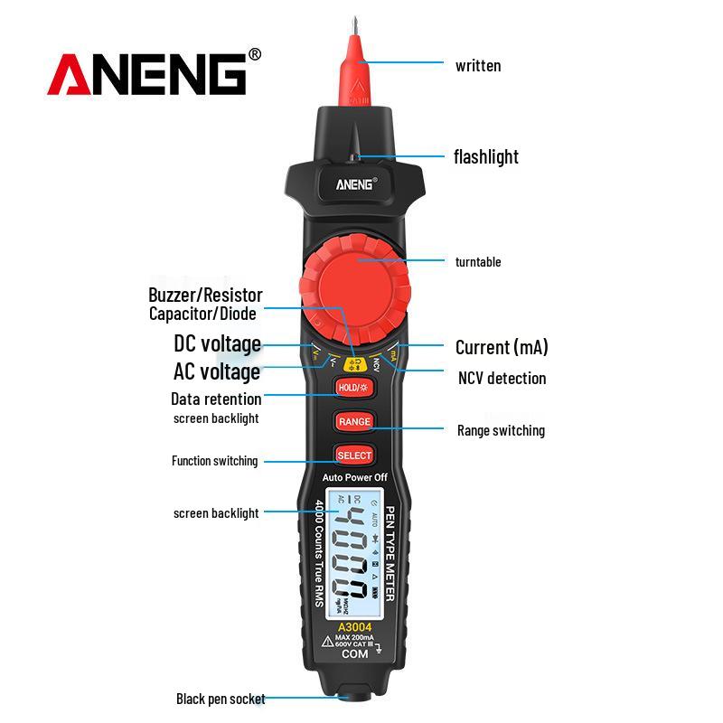 ANENG A3004 Smart Pen Multimeter - High Precision Digital Display for Electricians