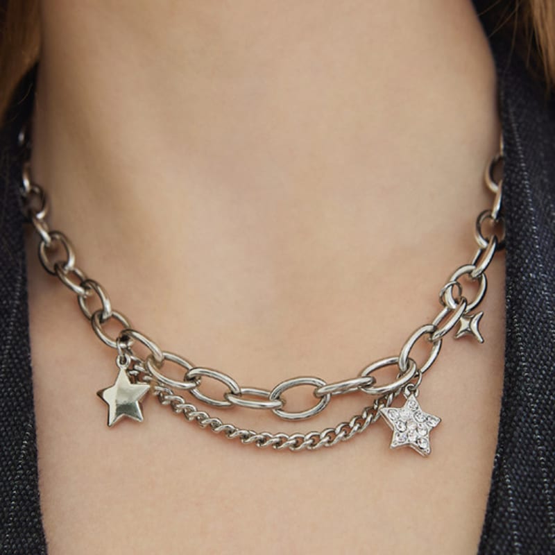 

VVV Funky Star Bold Chain Surgical Necklace SILVER