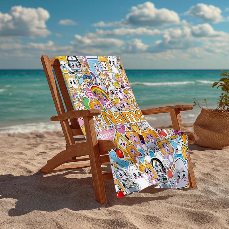 Custom Name Ultra-Soft Beach Towel with LankyBox Theme,Ideal for Pool - Camping, Diving - Perfect Travel Essential, Vibrant Beach Towel.