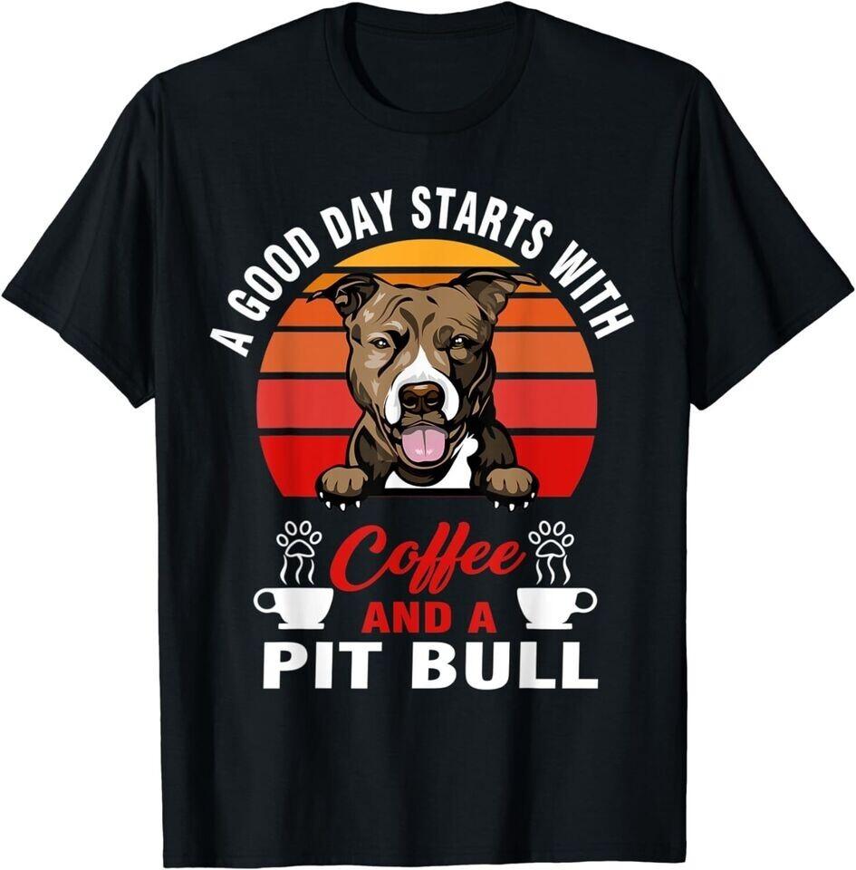 A Good Day Starts With Coffee And A Pit Bull Dog Lovers Black T-Shirt M