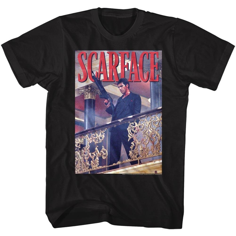 Scarface Movie Tony Montana On Balcony With Machine Gun Men T Shirt Al Pacino XXXL