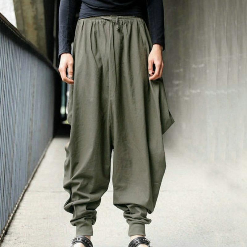 Pánské bavlněné plátěné harémové kalhoty Baggy kalhoty Japonský styl Rozkrok Široké kalhoty Ležérní Volné kalhoty