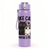 1PC I Like Cats Text Art 750ml Color Plastic Sports Water Bottle Leakproof Flip Straw Lid Suitable for Sports Office Home Use