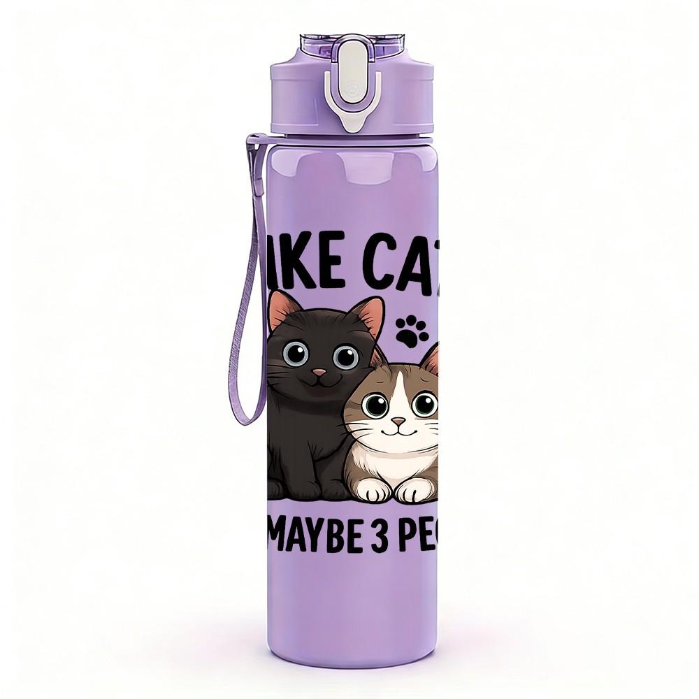 1PC I Like Cats Text Art 750ml Color Plastic Sports Water Bottle Leakproof Flip Straw Lid Suitable for Sports Office Home Use
