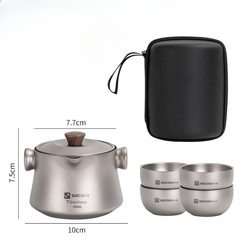Pure Titanium Travel Tea Set of 1-5 Double-layer Kuaike Cup One Person One Color Travel Kung Fu Tea Set Portable Outdoor Camping