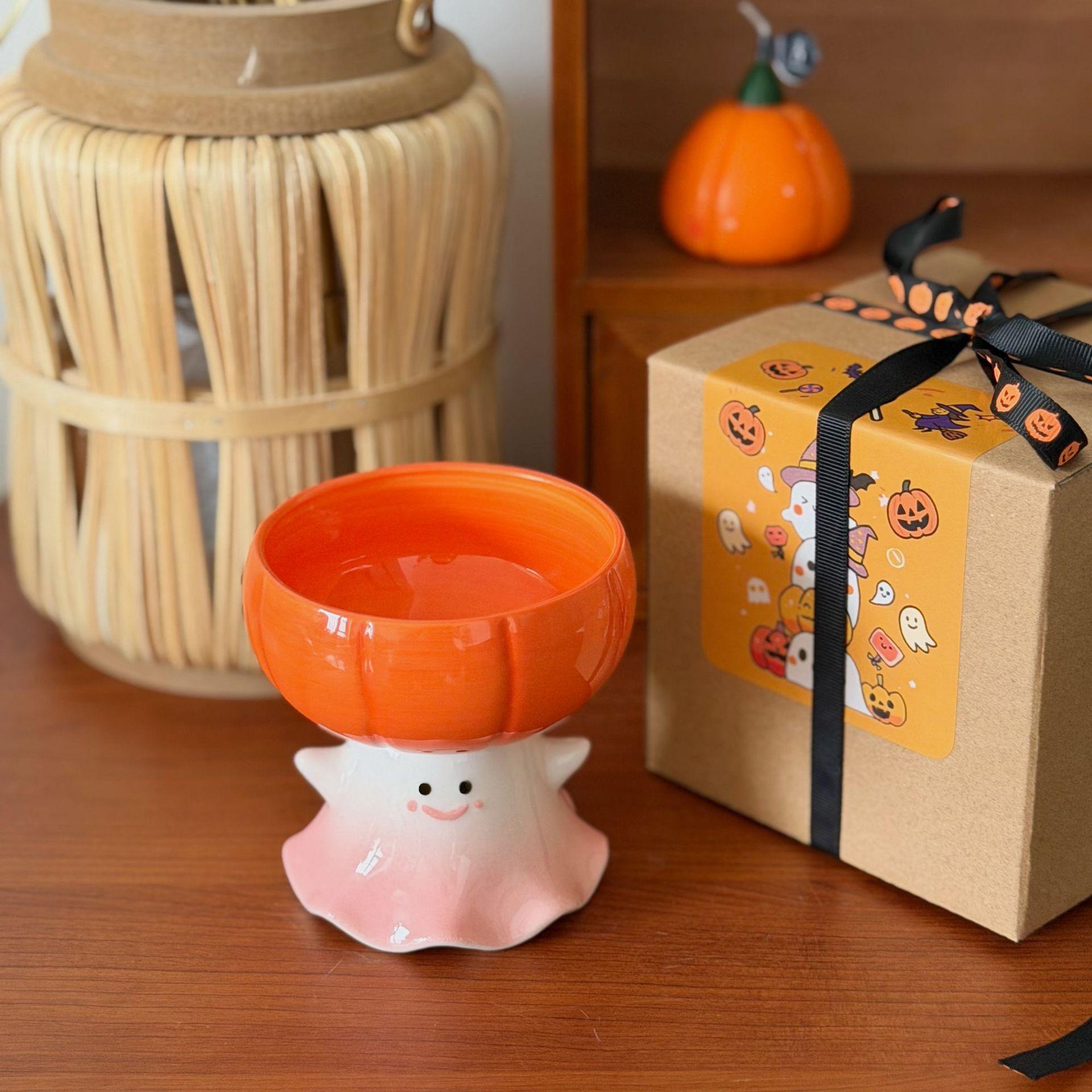 

Pumpkin Ice Cream Mug Halloween Ceramic Cup Hand Painted Creative Gift Cute High Foot Cup 180ML