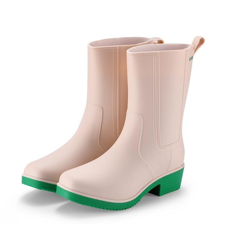 

Водная обувь средней высоты, на среднем каблуке, дождевая обувь, женская, студенческая, для увеличения роста, красивые модные резиновые сапоги, водонепроницаемая клеевая обувь 40 бежевый
