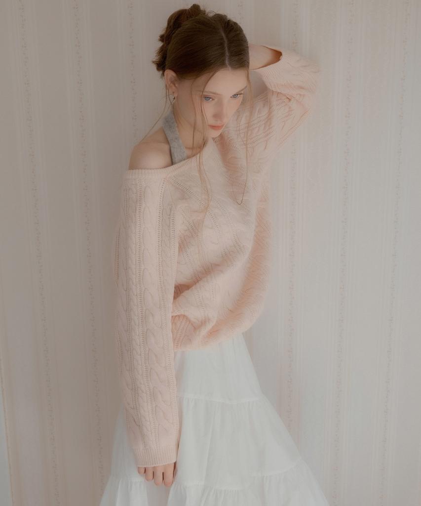 LETTER FROM MOON Dante Wollpullover mit U-Boot-Ausschnitt (Rosa)