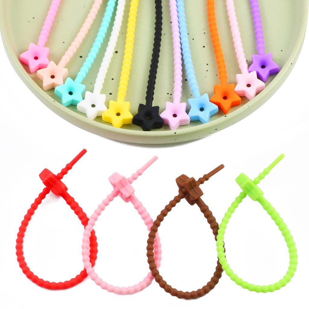 Pentagram Silicone Twist Ties Releasable Cable Organizer Strap DIY Key Ring Pendant for Data Wire Bag Hanging Decoration