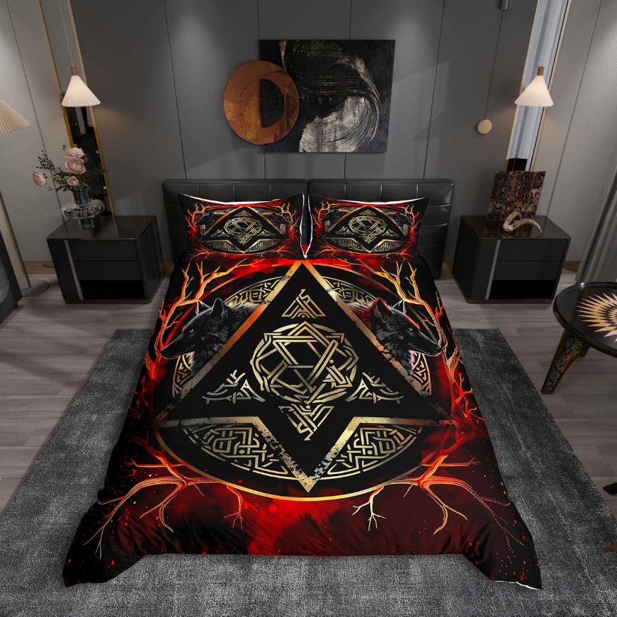 

Comforter Homewish Wildlife Wolf Retro Fantasy Theme Bedding Setred Gold Black Bed Set For Boys Kids Comforter (quilt)-EU Single(135*200cm)3pcs