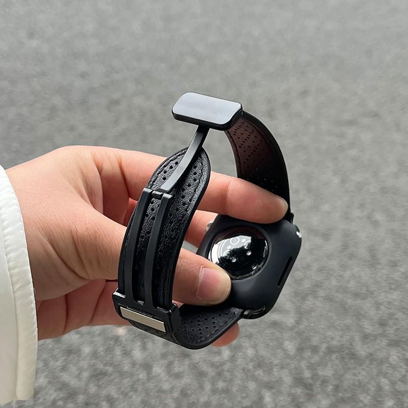 Für Apple Watch 10 46 mm/Ultra 2/Ultra 49 mm/9 8 7 45 mm/SE (2023) SE (2022) SE 6 5 4 44mm/3 2 1 42mm Uhrenarmband Echtes Rindsleder Magnetband