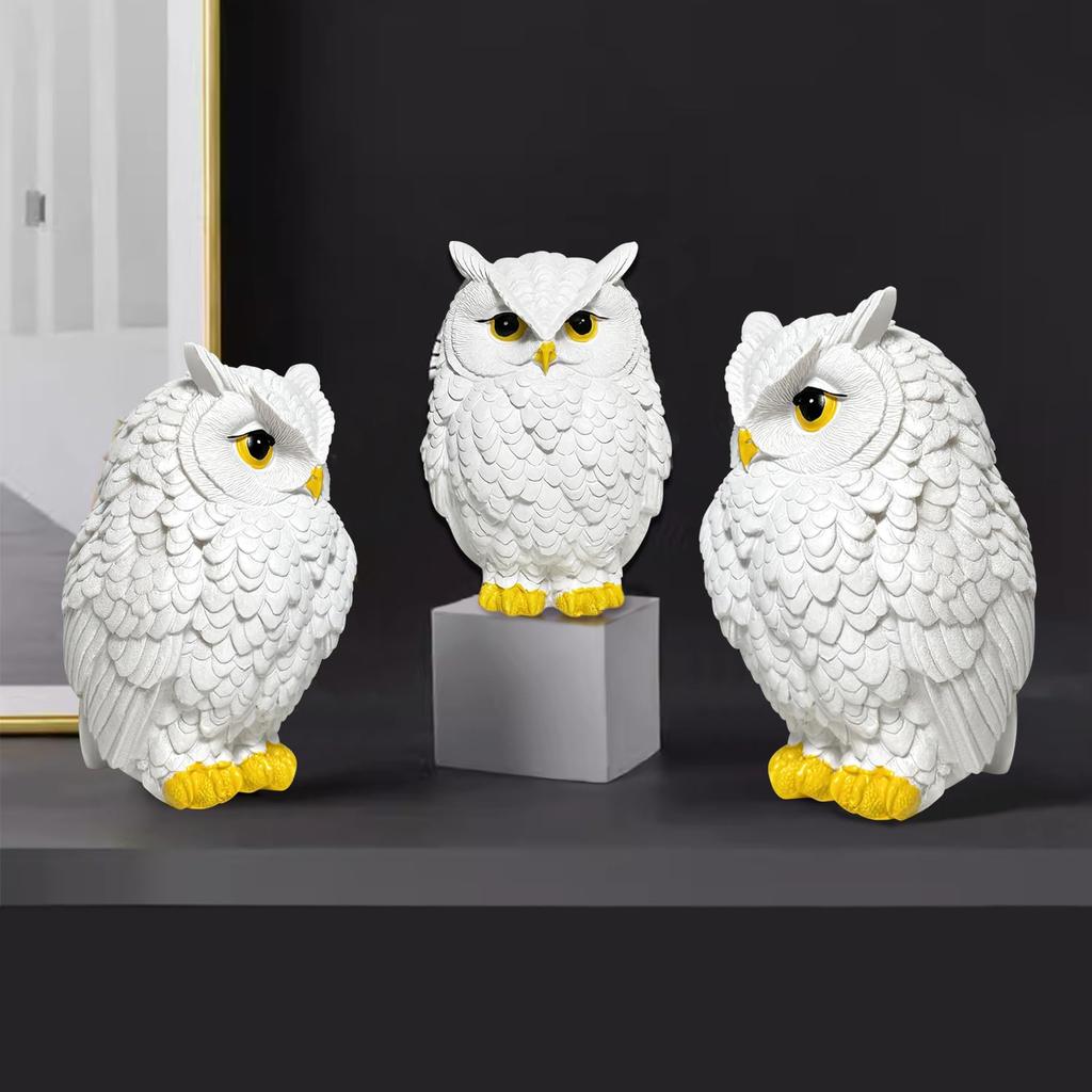 YUYAKESHI Owl Figurine, Mascot, Object, Cute Mini Owl, White, Resin, Decorative, Small Item, Amulet, Soothing (15cm)