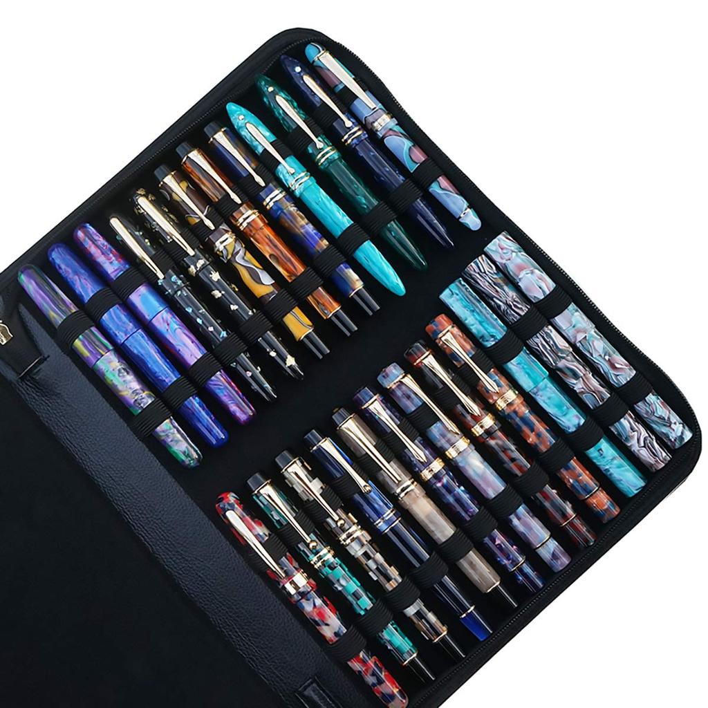 Large Capacity Fountain Pen 48 Black PU Leather Case, Pens,