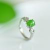 Xinjiang Hotan Jade S925 Silver Inlaid Spinach Green Jasper Egg Face Ring with Mouth Opening Ring for Children with Certificate