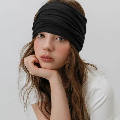 SUMMER WRINKLE BUTTON HAIR BAND BANDANA_BLACK