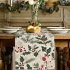 Böhmischer Weihnachts-Tischläufer Stechpalmenrot Beeren Grünes Laub Rechteckig Küche Esszimmer Feiertags-Partydeko