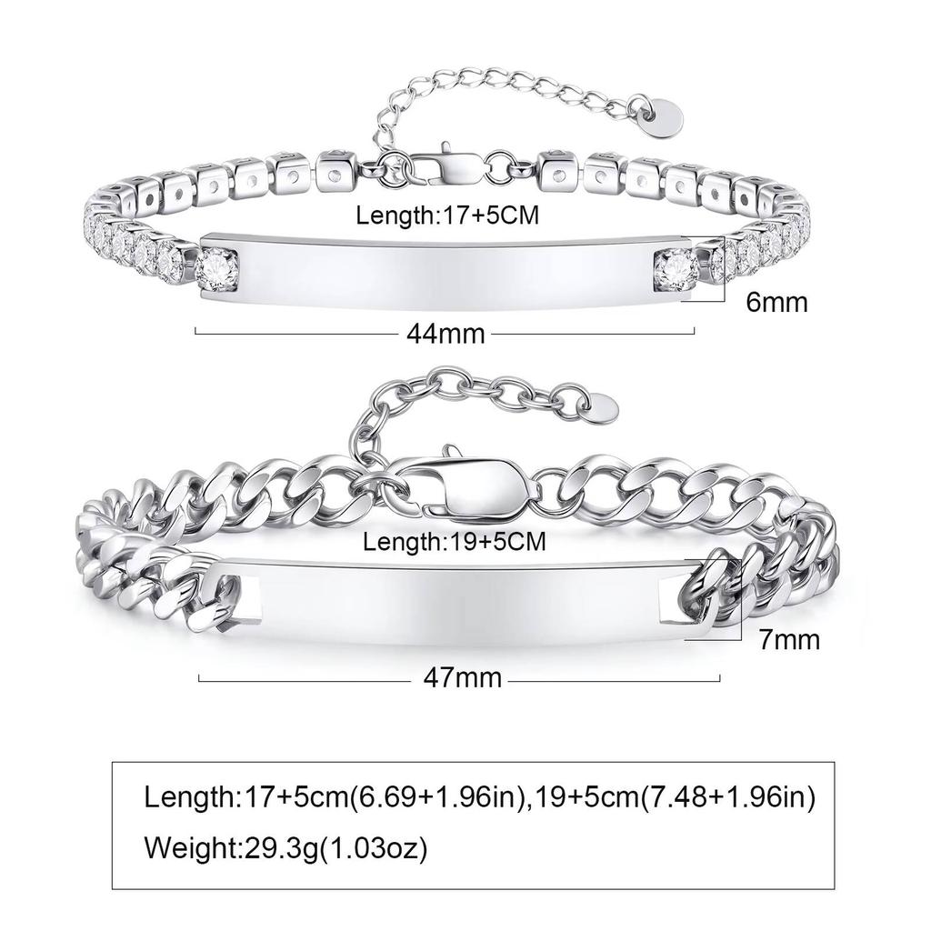 Vnox Free Custom Couple Bracelets for Men Women, Stainless Steel Adjustable Chain Wristband, Valentine's Day Birthday Gift New