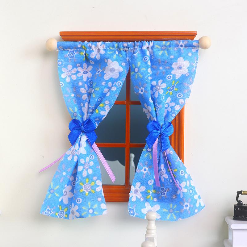 1/12 Dollhouse Sweet Floral Curtains Model Simulation Furniture Decoration Dolls House Living Scene Decor Accessories