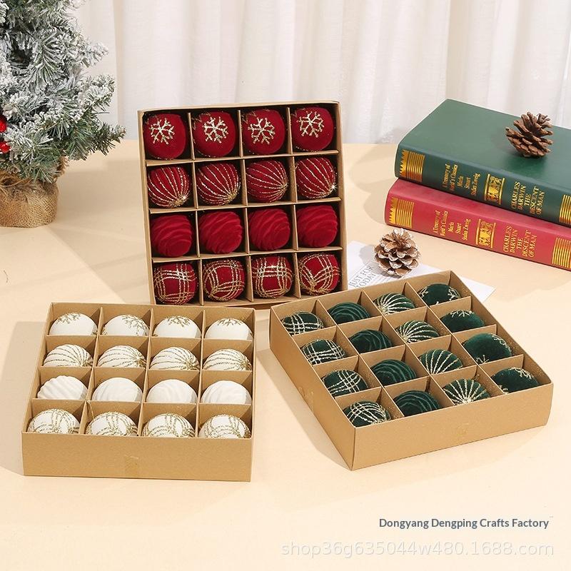 6cm Plastic Flocked Festival Christmas Ball Pendant Set Holiday Decorative Pendants Window Display Tree Balls