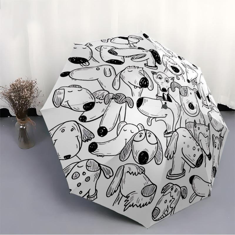1pc Doodle Dogs Open/Close Folding Umbrella, All- Portable Umbrella for & Men, Stylish Accessory (Holiday Gift) 8-Rib yy251213200