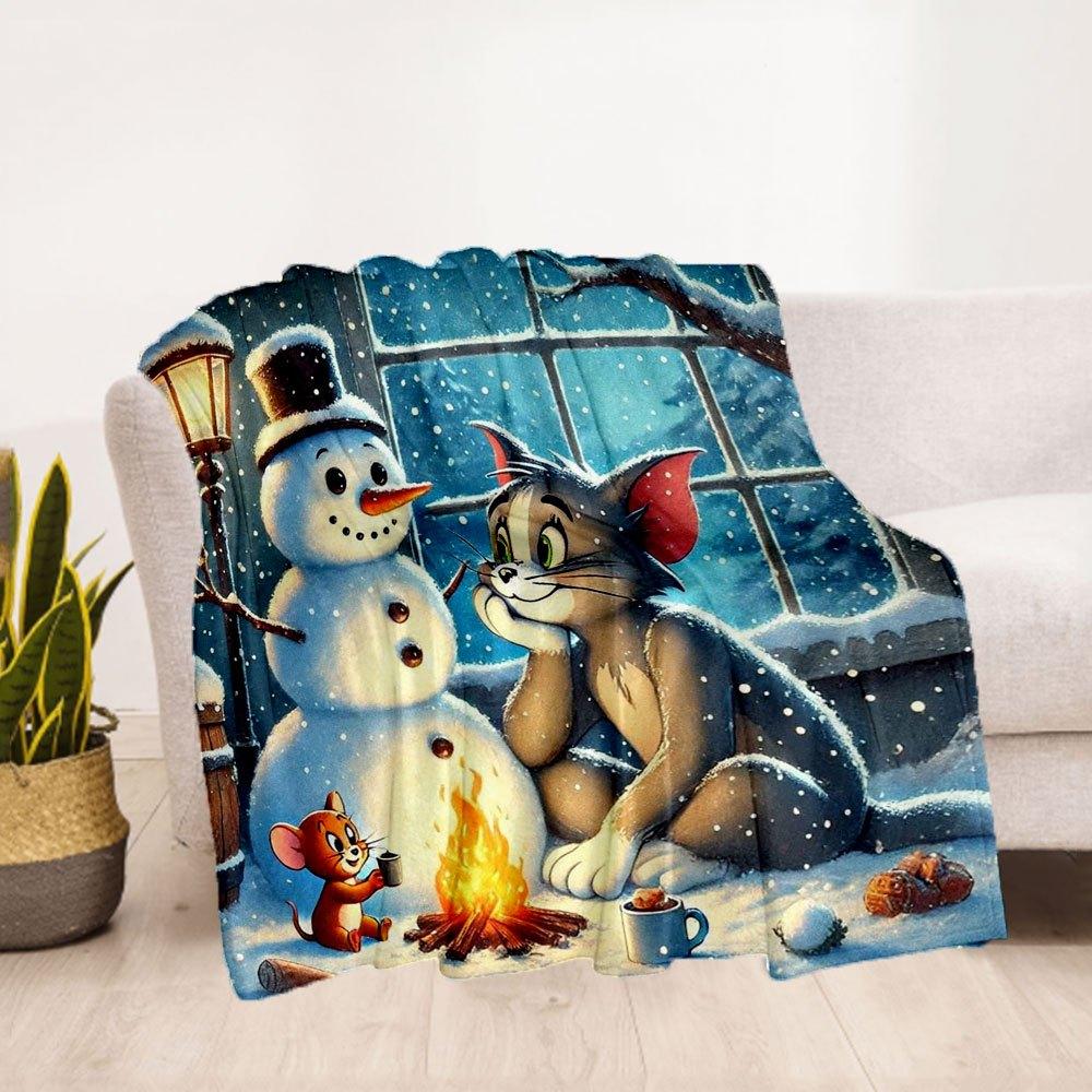 Tom & Jerry Winter Snowman Wall Art Print PosterBlanket Flannel Throw Blanket for Sofa, Bed, Travel, Camping, Office