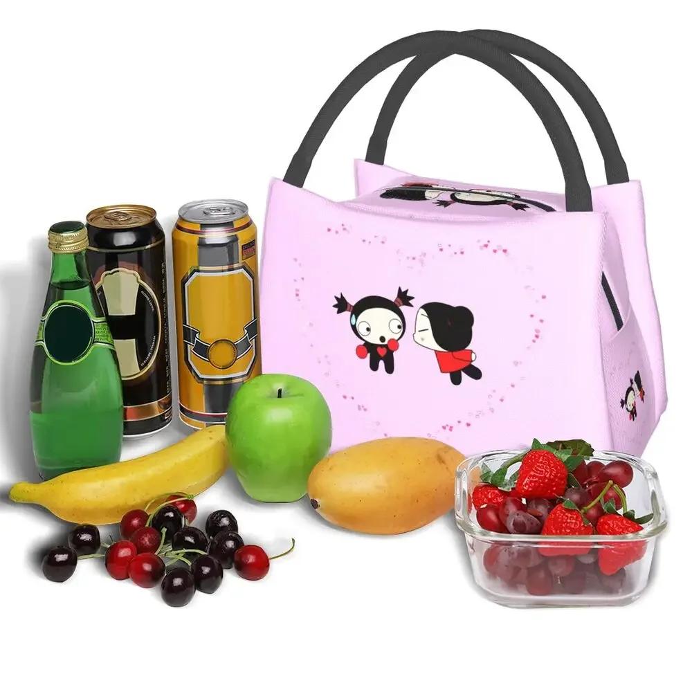 Pucca Loves Garu Lunch Bags Insulated Bento Box Leakproof Lunch Tote Picnic Bags Cooler Thermal Bag for Woman Student Work