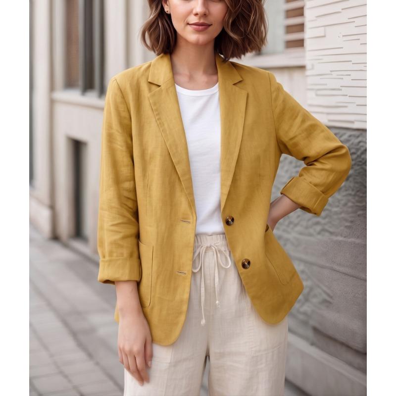 Women S Cotton Linen Blazer Loose Fit Long Sleeve Casual Jacket M