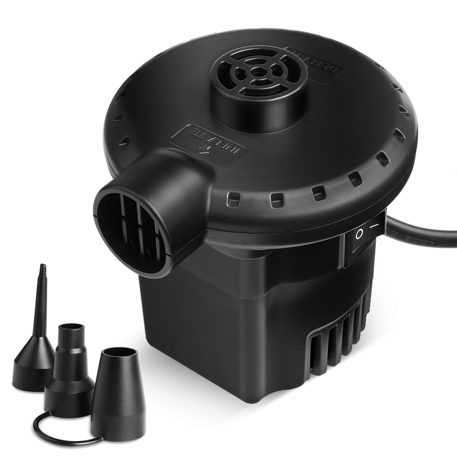 

Deeplee Электрический выход для надувания воздухом для дома, воздуха, винила и надувных изделий, мощность 130 Вт, включает специальный PSE и японскую инструкцию по эксплуатации, насос, чёрный